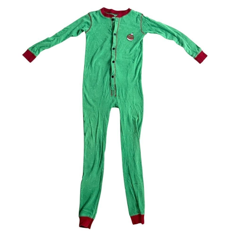 Lazy One Pajama One Piece Size 8 Kids Green Red Trap Door Union Suit